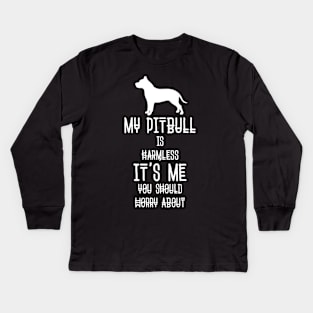 My Pit bull Is Harmless It's Me You Should Worry About Funny Dog Lover Kids Long Sleeve T-Shirt